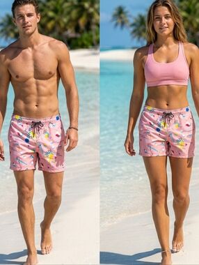 Surf Society Swimwear Pink Geometric Shorts - Size Small